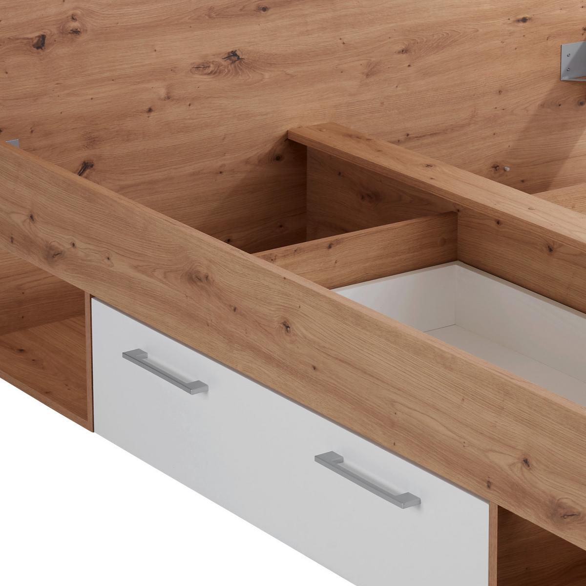 Stauraumbett 140x200 Cm Box, Artisan Eiche Dekor/weiß - Eichefarben/Weiß, MODERN, Holzwerkstoff (140/200cm) - Ondega