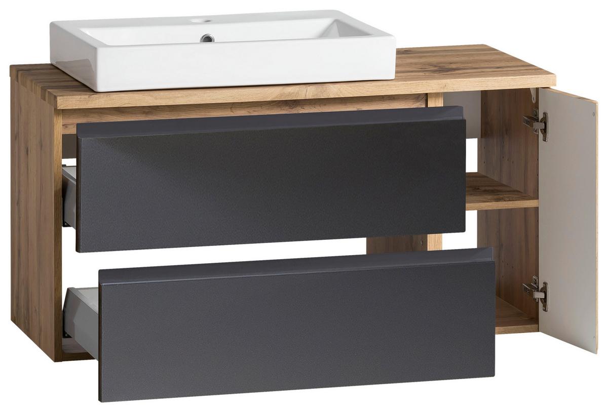 Waschbecken Mit Unterschrank Varese B:105 Cm Grau/eiche - Eiche Wotan/Grau, MODERN, Keramik/Holzwerkstoff (105cm) - Held
