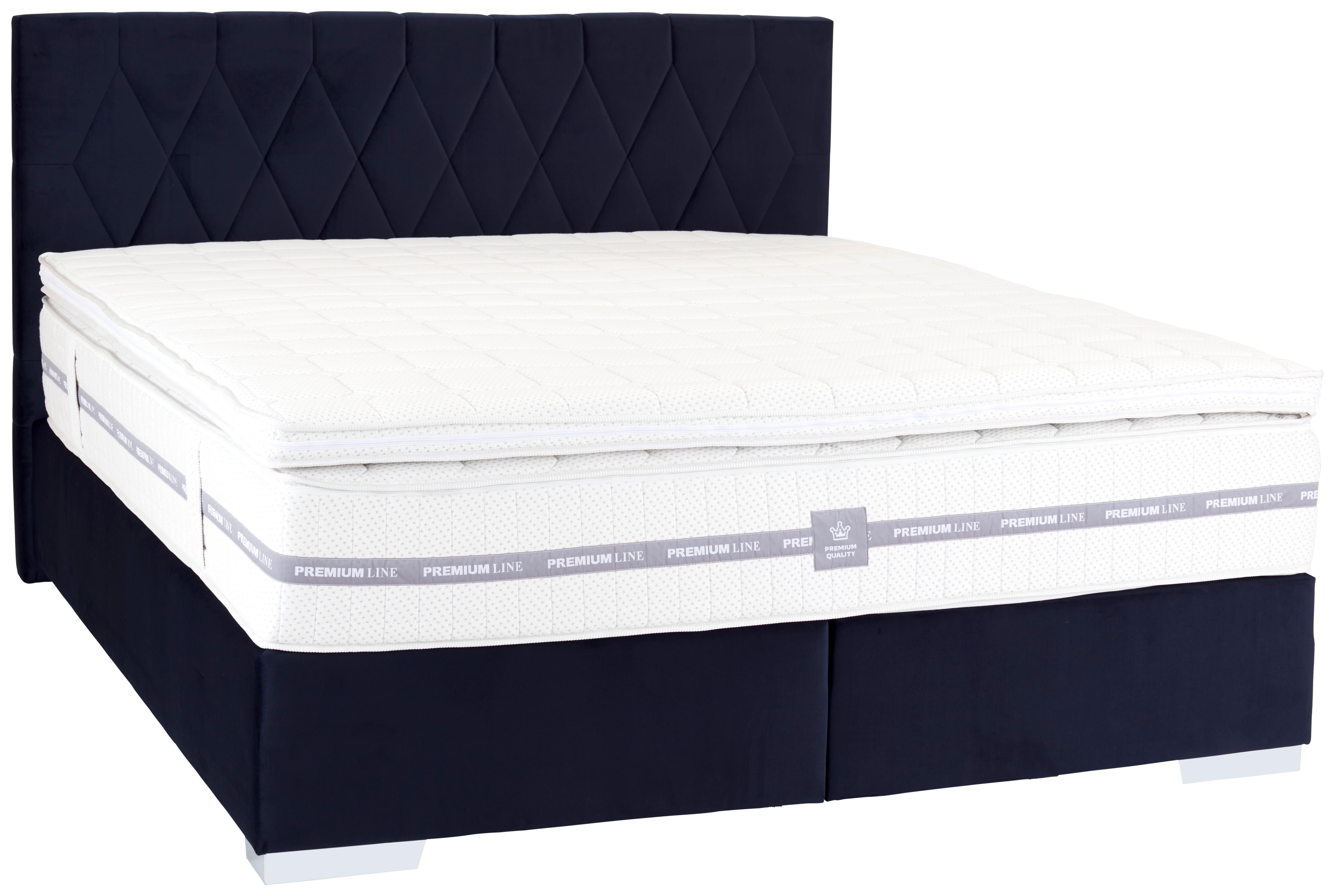 Boxspringbett 160x200 Cm Paula 2 - Chromfarben/Dunkelblau, MODERN, Textil (160/200cm)