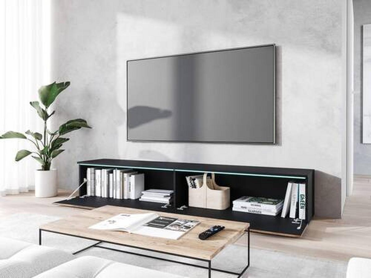 Nízká komoda s LED osvětlením 180cm - šedá/černá, Basics, kompozitní dřevo/plast (180/30/33cm) - P & B