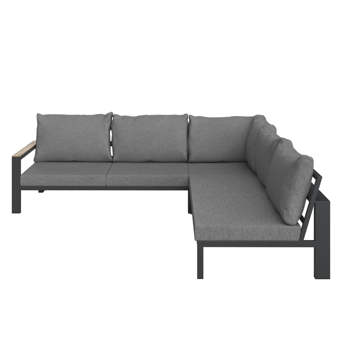 Terasová záhradní souprava MELINA - světle šedá/tmavě šedá, Moderní, kov/dřevo (272/79/84cm) - Bessagi Garden