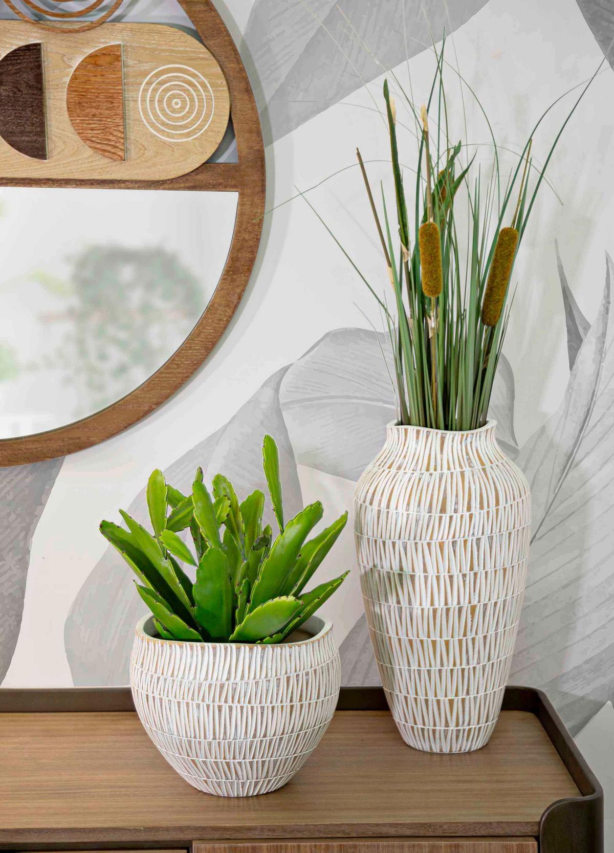 Vase Cachepot Stiky Weiß, Goldfarben B: 26 cm - Goldfarben/Weiß, Basics, Kunststoff (26/20.5/26cm)