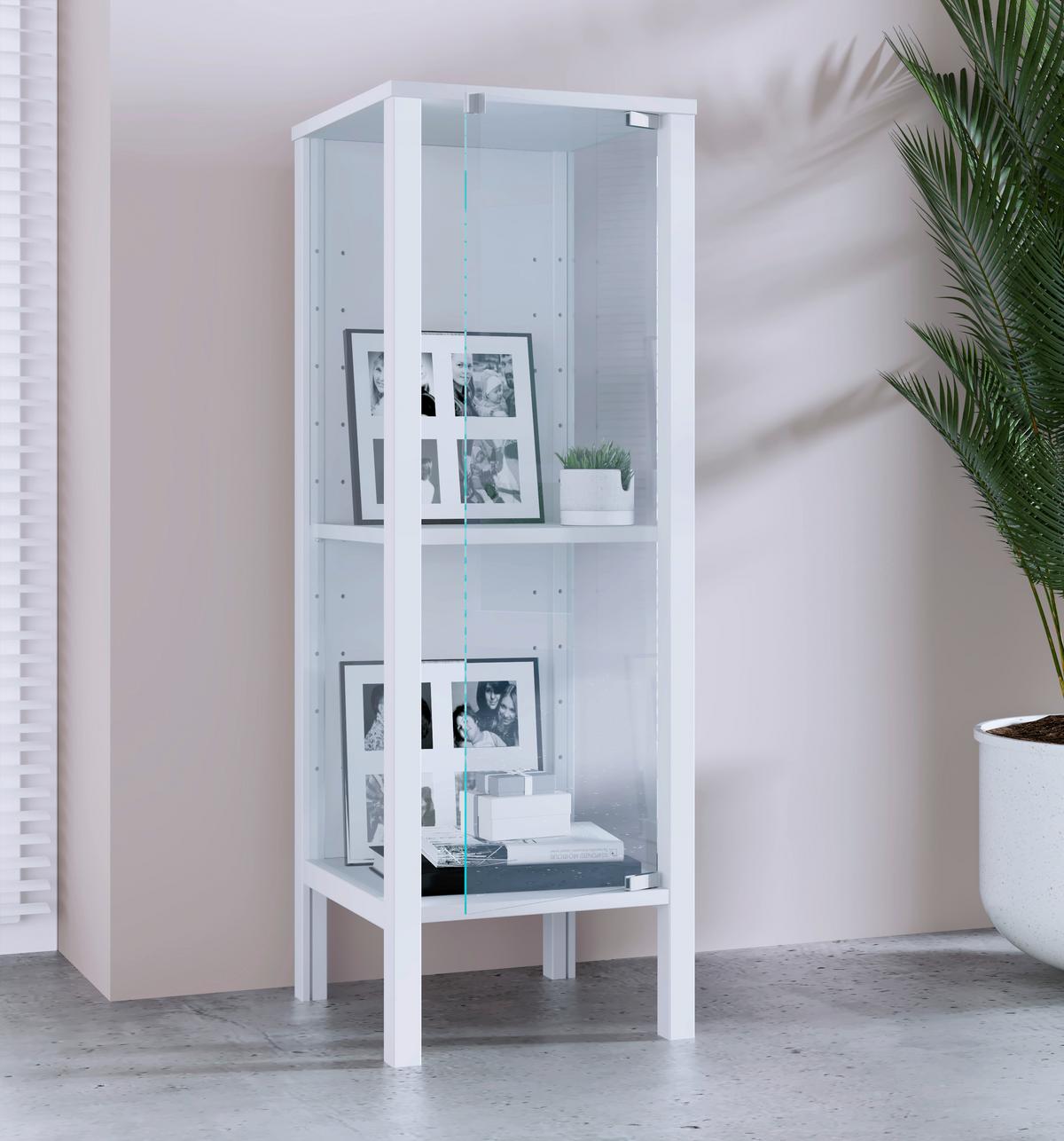 Vitrine Jensol Weiß B: 33 cm - Klar/Weiß, Design, Glas/Holzwerkstoff (33/98/35cm) - Livetastic