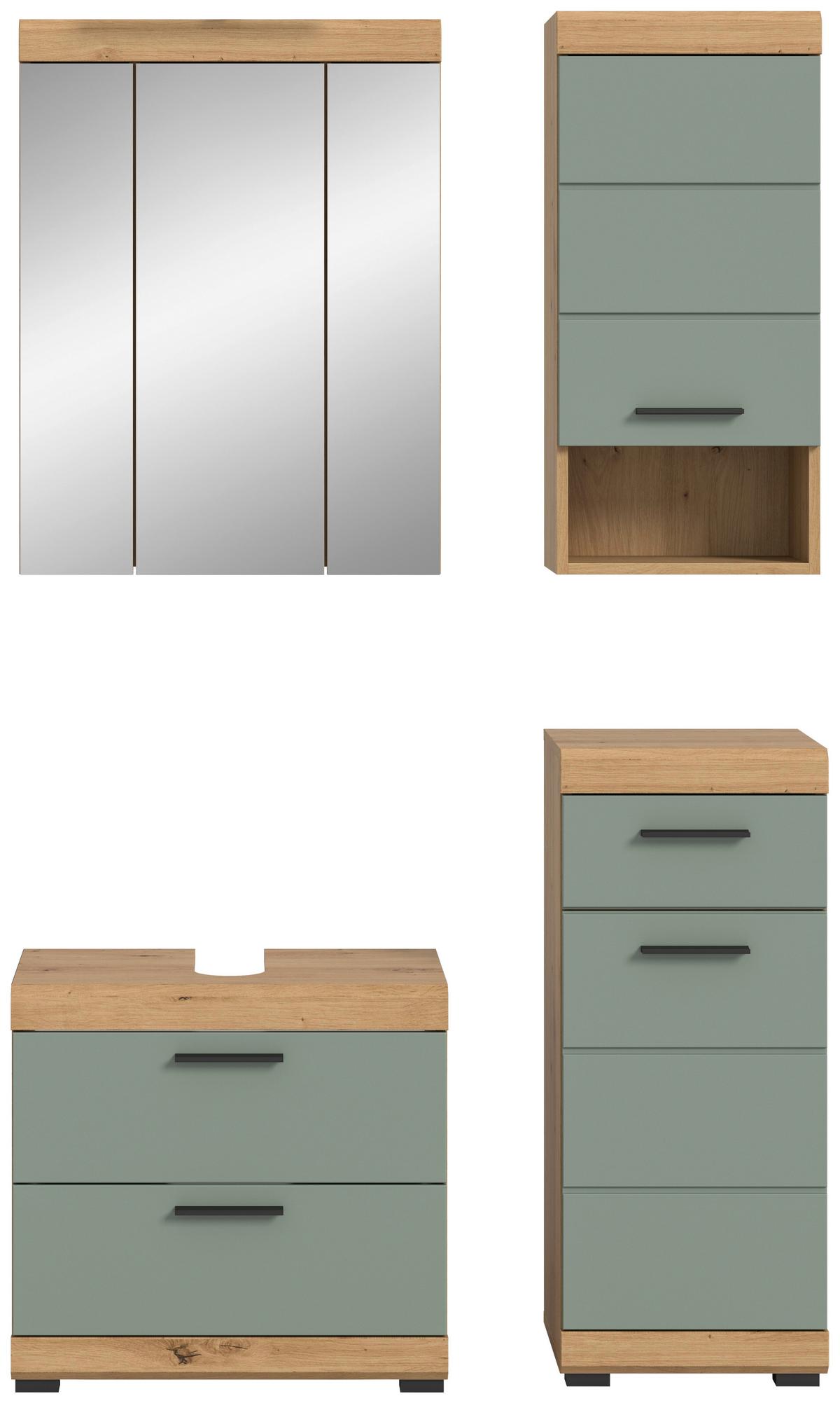 Badezimmer Scout Salbeigrün/eiche D. B: 97 Cm - Salbeigrün/Schwarz, MODERN, Glas/Holzwerkstoff (97cm) - MID.YOU