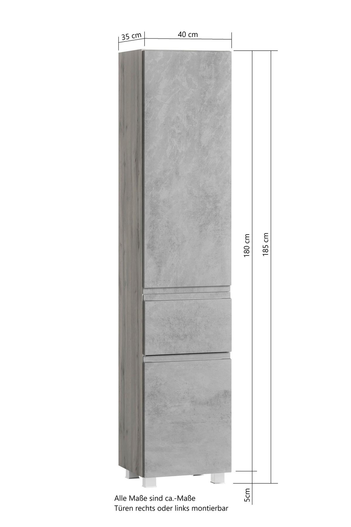 Badezimmer Hochschrank Varese BxH 40x180 cm Weiß/Eiche Dekor - Eiche Wotan/Weiß, MODERN, Holzwerkstoff (40/180/35cm) - Held