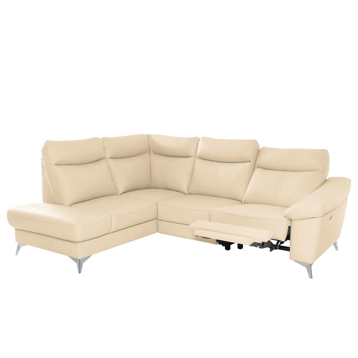 Ecksofa Luna Teilleder Beige 194x242 - Chromfarben/Beige, Design, Leder/Textil (194/242cm) - Livetastic