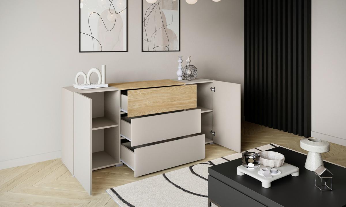 Sideboard 150cm Berlin 150 Kaschmir/Eichefarben - Kaschmir/Eichefarben, Design, Holzwerkstoff (150/68/38,5cm) - P & B