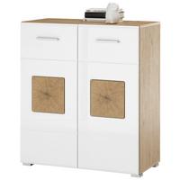 Kommode B: 80 cm Georgia Weiß/Eiche Dekor - Weiß Hochglanz/Silberfarben, MODERN, Holzwerkstoff (80/92/38cm)