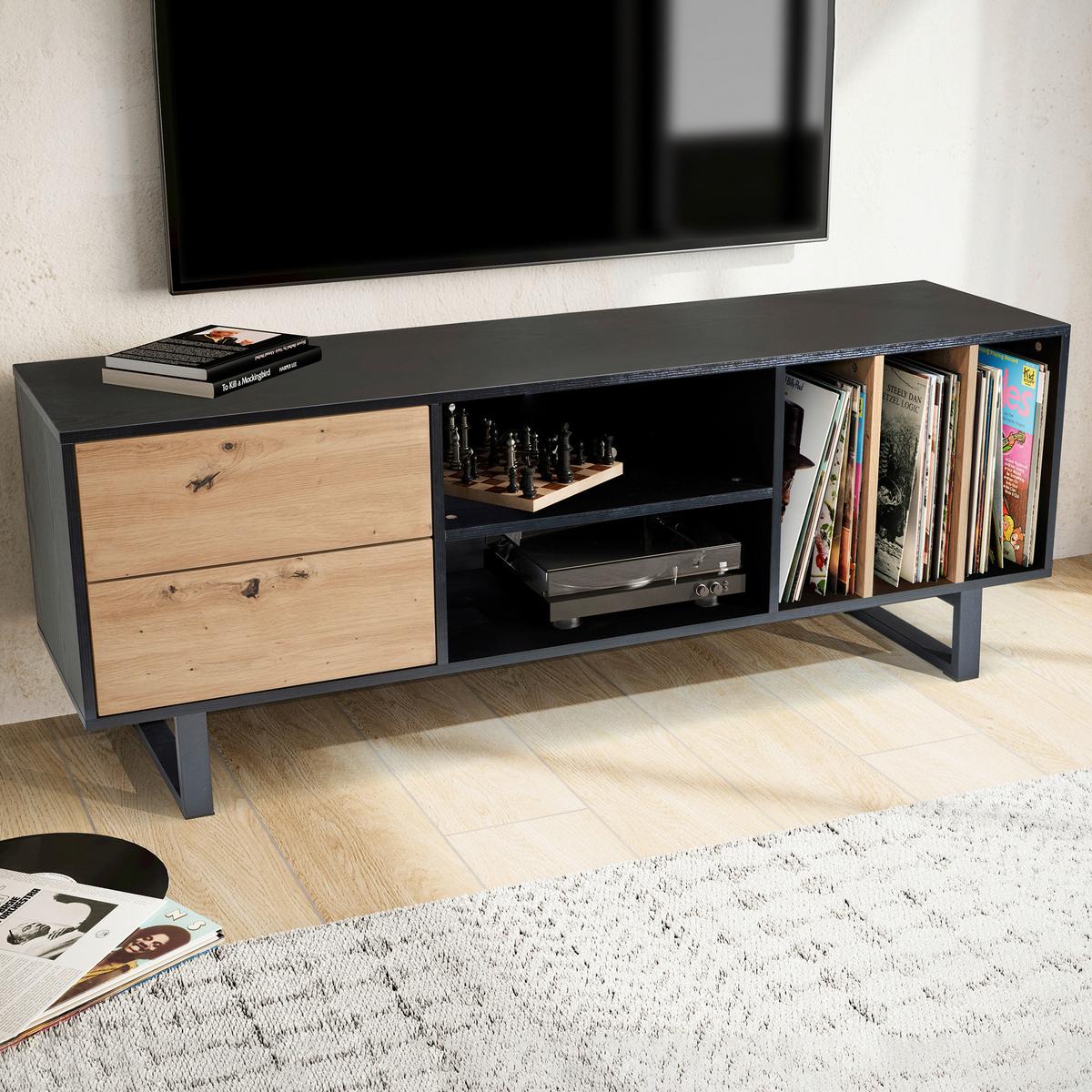 Nízka komoda čierna/dekor dub - čierna/farba duba, Design, kov/kompozitné drevo (150/55/40cm) - Livetastic