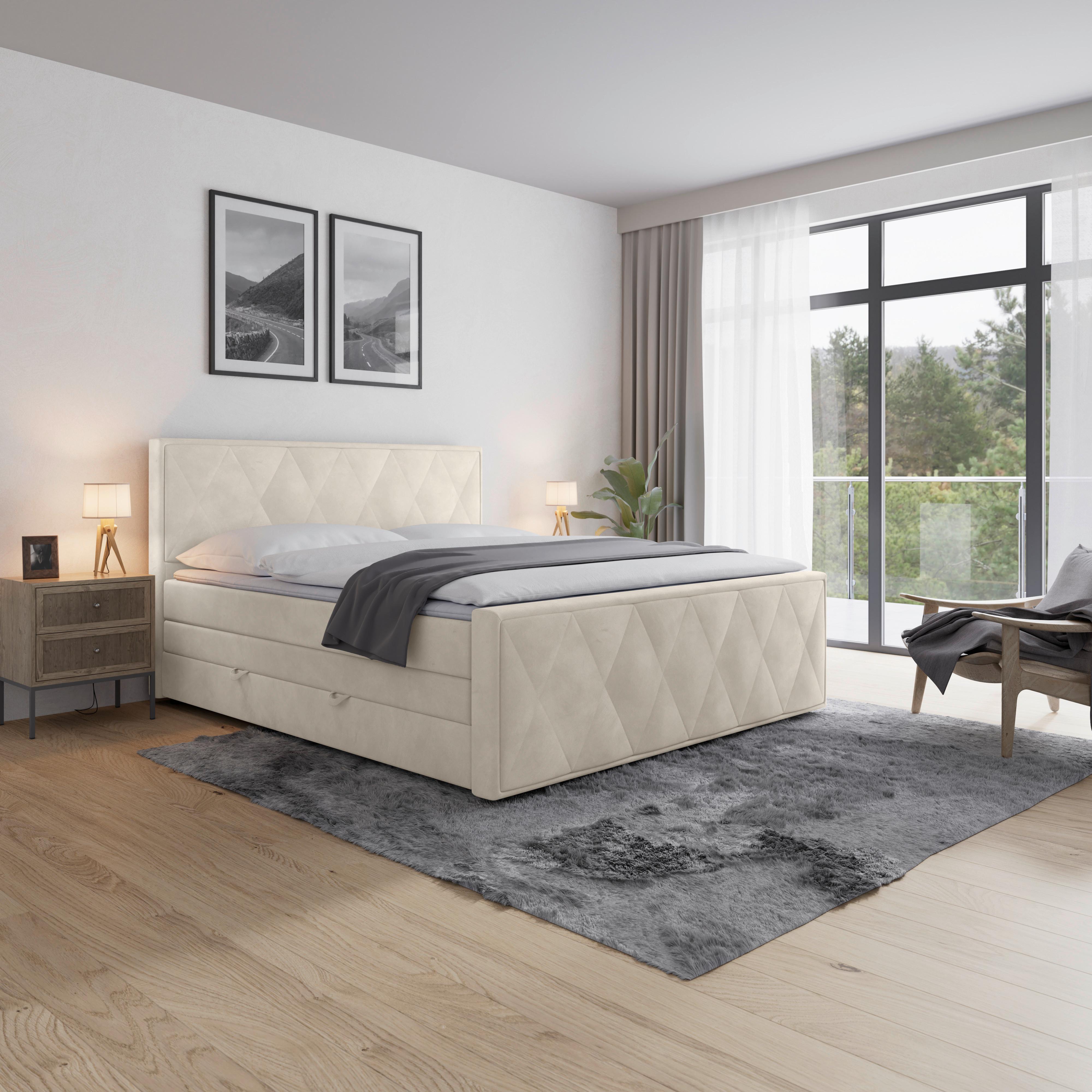 Boxspringbett mit Bettkasten Porto 180x200 cm Weiß - Schwarz/Weiß, MODERN, Karton/Holzwerkstoff (180/200cm) - MID.YOU