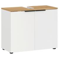 Waschbeckenunterschrank Gw-Menen Weiß/Eichefarben - Eichefarben/Schwarz, MODERN, Holzwerkstoff (70/58/34cm) - Germania