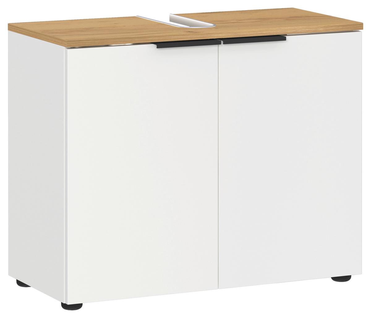 Waschbeckenunterschrank Gw-Menen Weiß/Eichefarben - Eichefarben/Schwarz, MODERN, Holzwerkstoff (70/58/34cm) - Germania