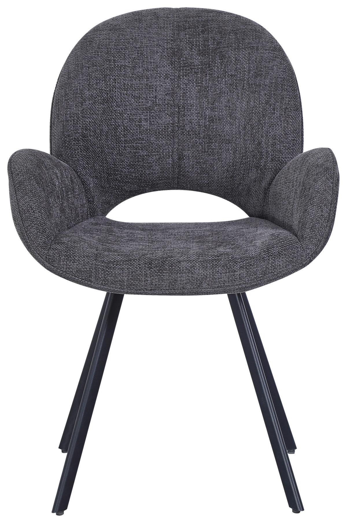 Armlehnstuhl Carlotta Grau Gepolstert - Schwarz/Grau, MODERN, Textil/Metall (61/88/62cm) - MID.YOU