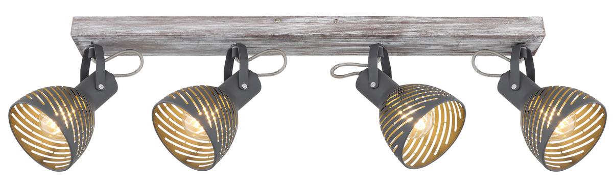 Strahler 4-Flammig verstellbar L: 80 cm - Blau/Naturfarben, Basics, Holz/Metall (80/12,5/25cm) - Globo