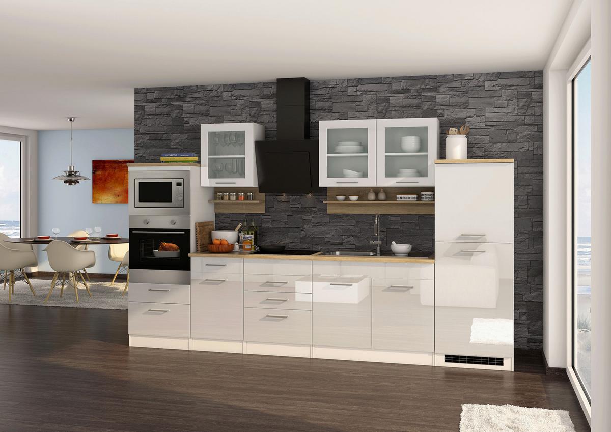 Küchenblock Mailand Weiß B: 330 cm - Weiß Hochglanz/Weiß, MODERN, Glas/Holzwerkstoff (330cm) - Held
