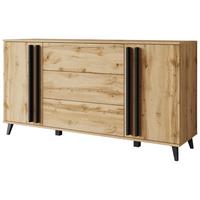 Sideboard Helsinki Eiche Wotan Dekor B: 150cm - Eiche Wotan/Schwarz, Trend, Holzwerkstoff (150/77,8/39,5cm) - P & B