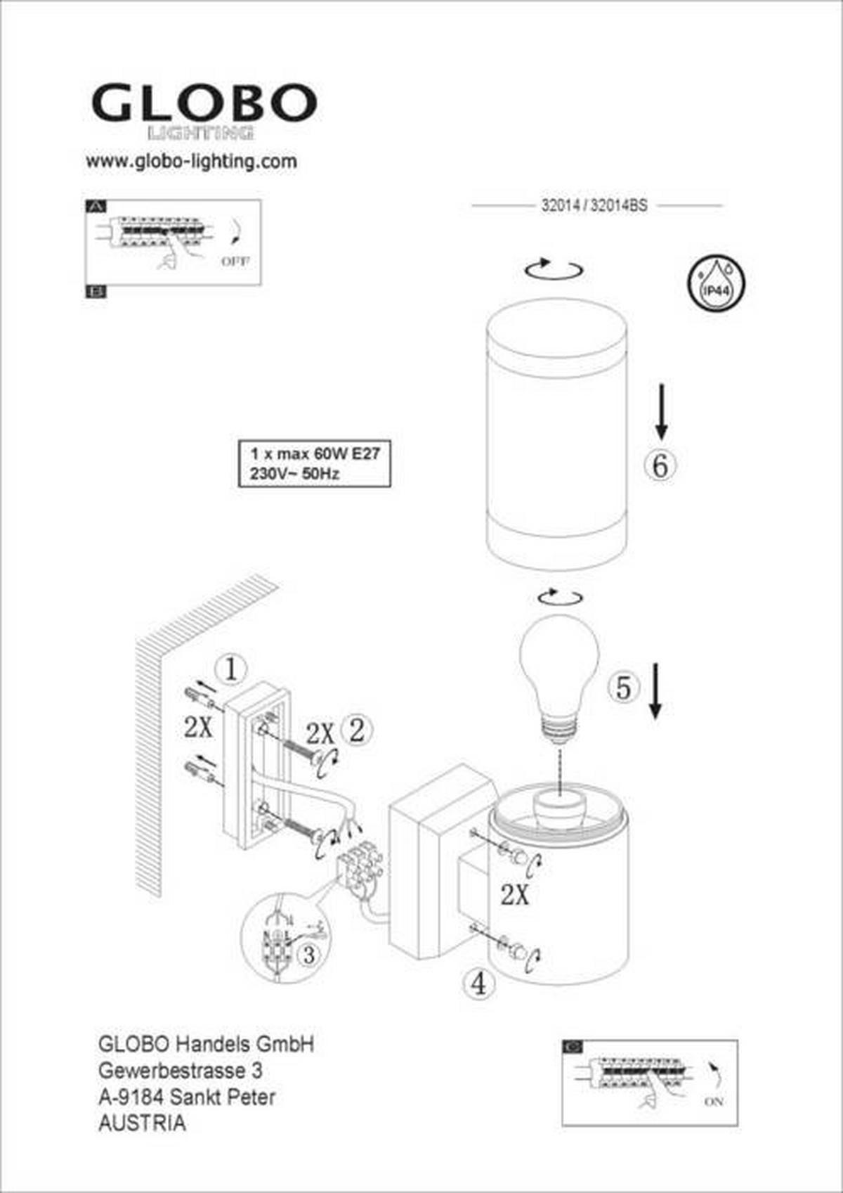 Außenleuchte 32014bs - Schwarz, Basics, Kunststoff/Metall (10,2/15,5/24cm) - Globo