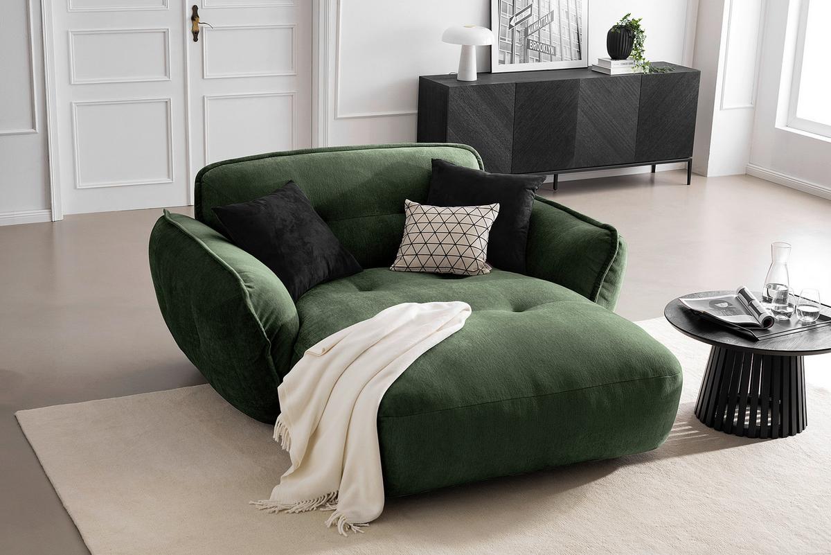 XXL-Sessel Fluffy, Dunkelgrün B: 182 cm - Dunkelgrün/Schwarz, MODERN, Textil (182/87/184cm) - Trendmanufaktur