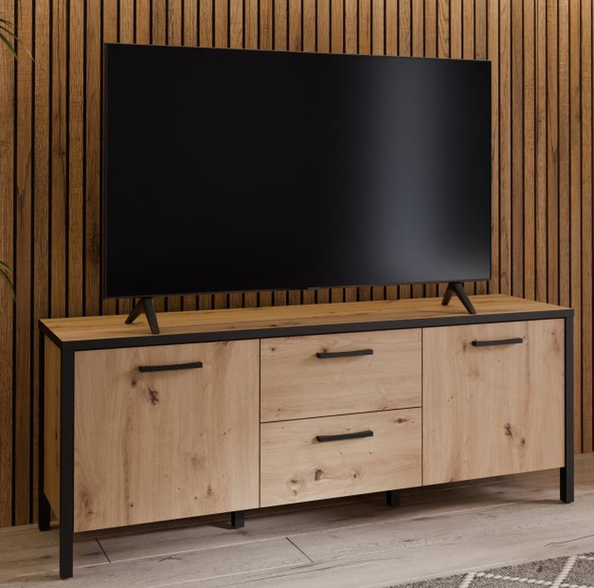 TV komoda Kirikus, š: 140cm - černá/dub artisan, Lifestyle, kompozitní dřevo (139,8/54,3/40,2cm) - Mömax