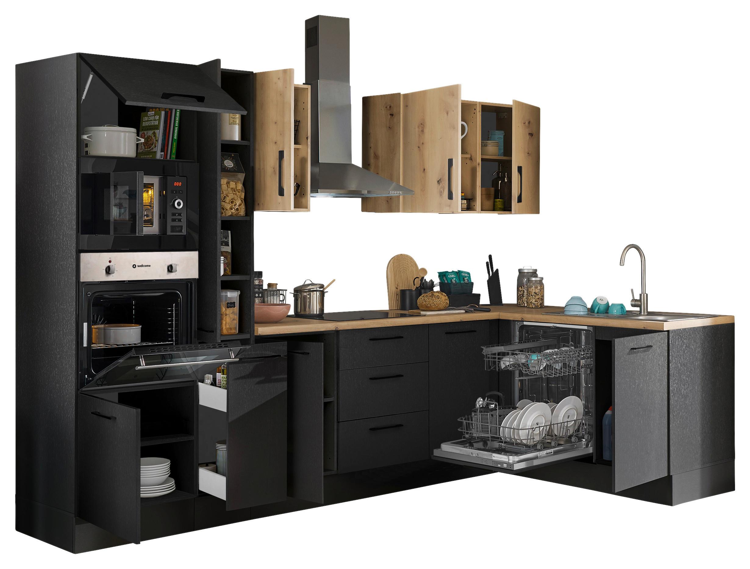 Eckküche Turin Schwarz/Eiche Dekor 310x175 cm - Schwarz/Eiche Artisan, Basics, Holzwerkstoff (310/175cm) - MID.YOU