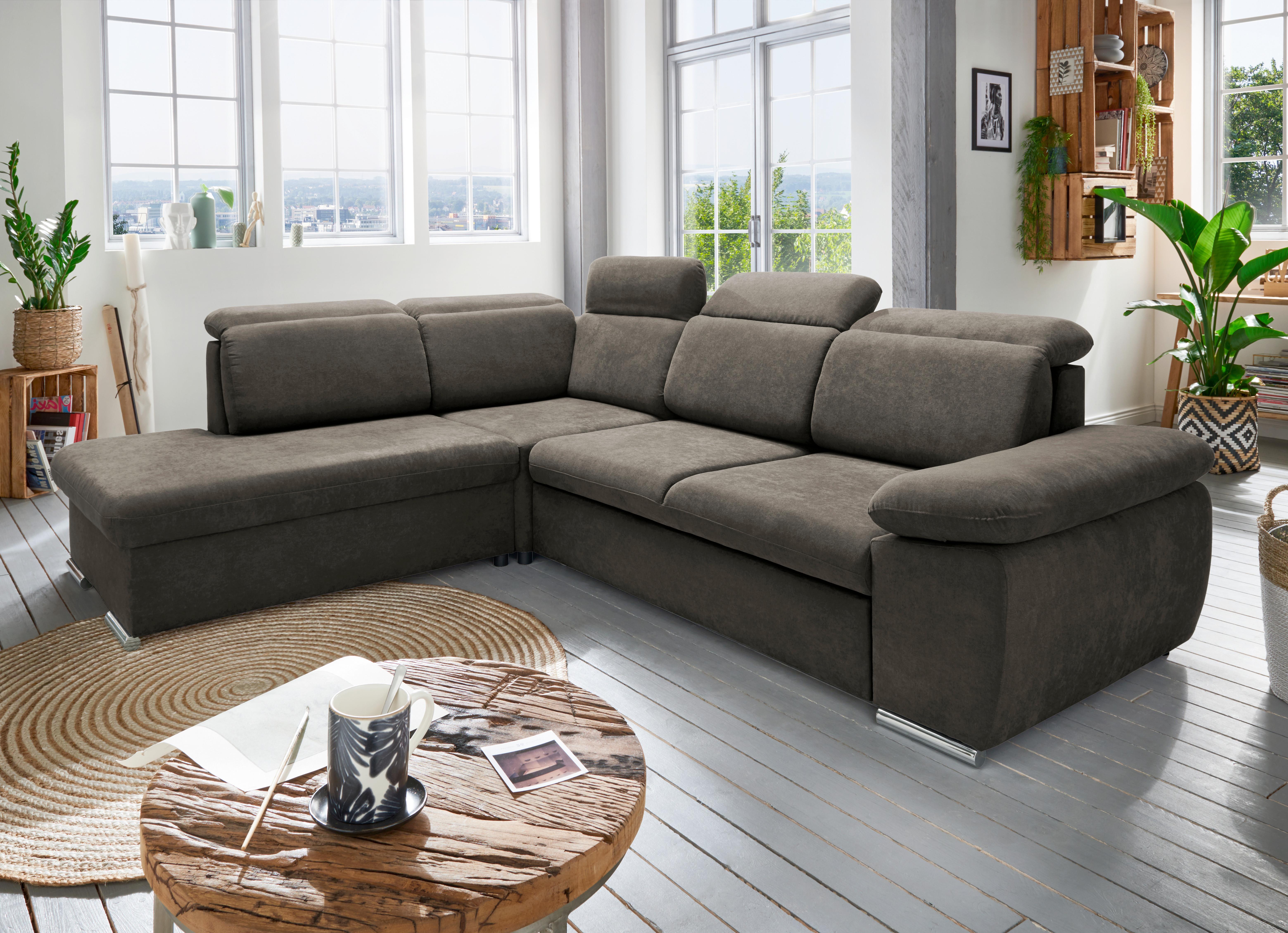 Ecksofa Vasto Dunkelbraun S: 228x283cm - Chromfarben/Dunkelbraun, Design, Textil (228/283cm) - Livetastic