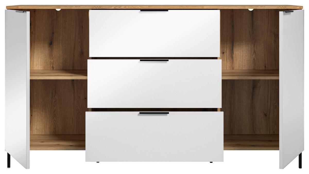 Sideboard Austin 160 cm Eichefarben/Glasfront Weiss - Eichefarben/Schwarz, Trend, Glas/Holzwerkstoff (160/89/40cm)