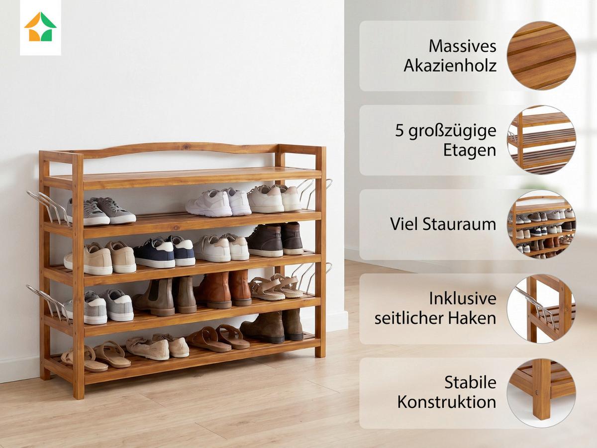 Schuhregal aus Akazienholz 5 Etagen - Akaziefarben, Basics, Holz (26/82/74cm)