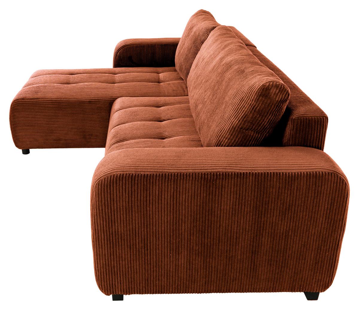 Ecksofa mit Bettfunktion Marseille, terracotta - Terracotta/Schwarz, Trend, Holz/Holzwerkstoff (240/155cm)