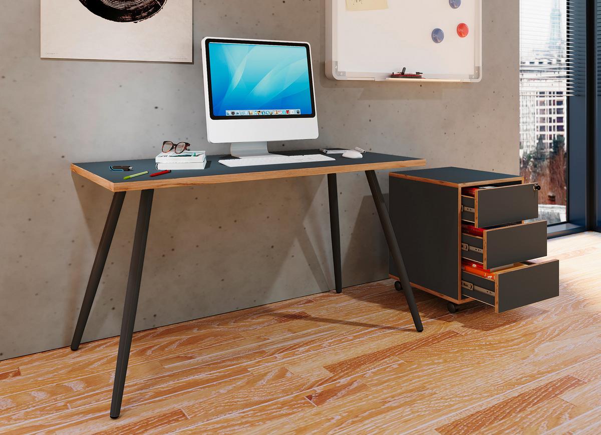 Schreibtisch Salia Anthrazit/Eiche Dekor L: 138cm - Honigeiche/Anthrazit, Design, Holzwerkstoff/Metall (138/80/70cm) - MID.YOU