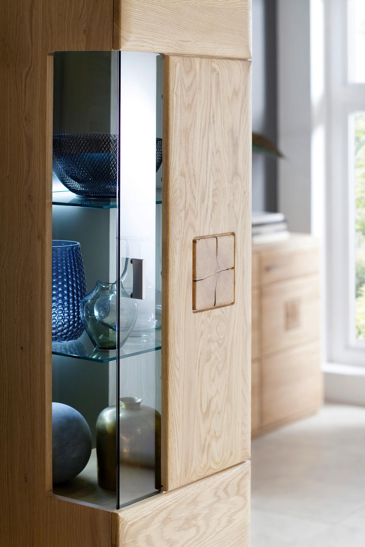 Vitrine Bologna B: 60 Cm Teilmassiv Eichefarben - Eichefarben, Design, Glas/Holz (60/208/38cm) - Livetastic