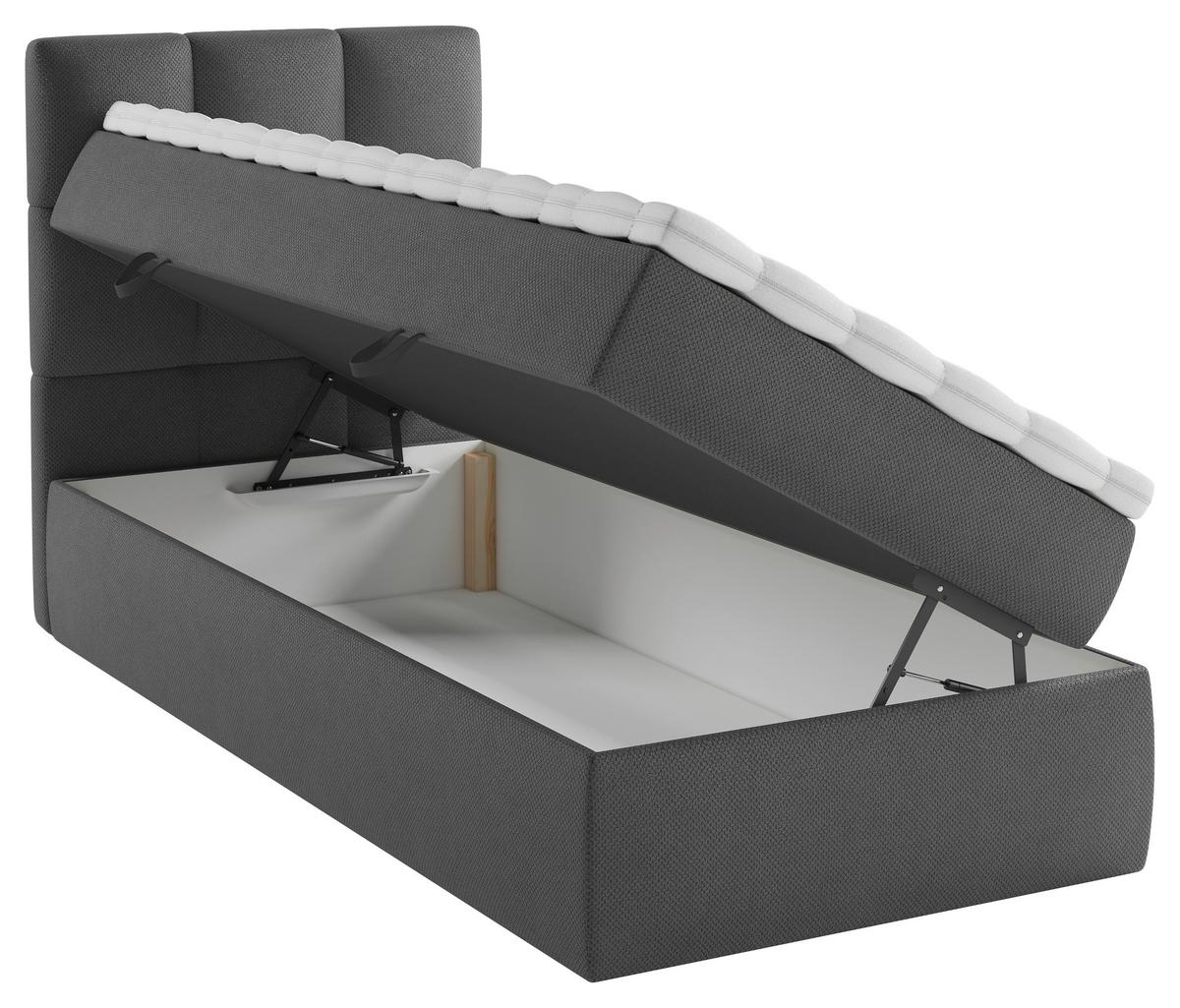 Boxbett Mit Topper & Bettkasten 90x200 Polly - Anthrazit/Schwarz, MODERN, Holz/Holzwerkstoff (90/200cm) - MID.YOU