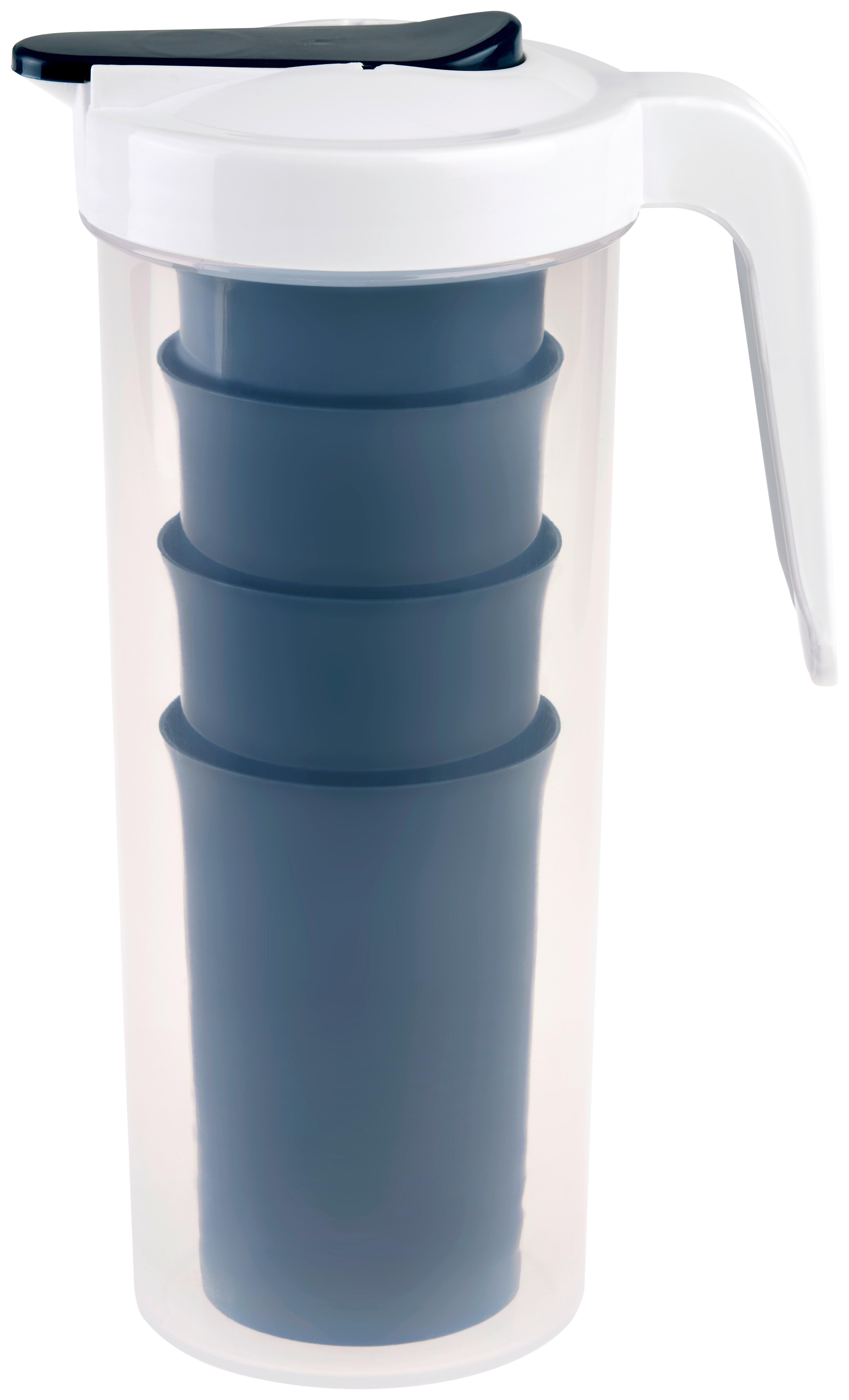 Kancsó 4 Pohárral Denni - sötétkék/áttetsző, Basics, műanyag - Luca Bessoni