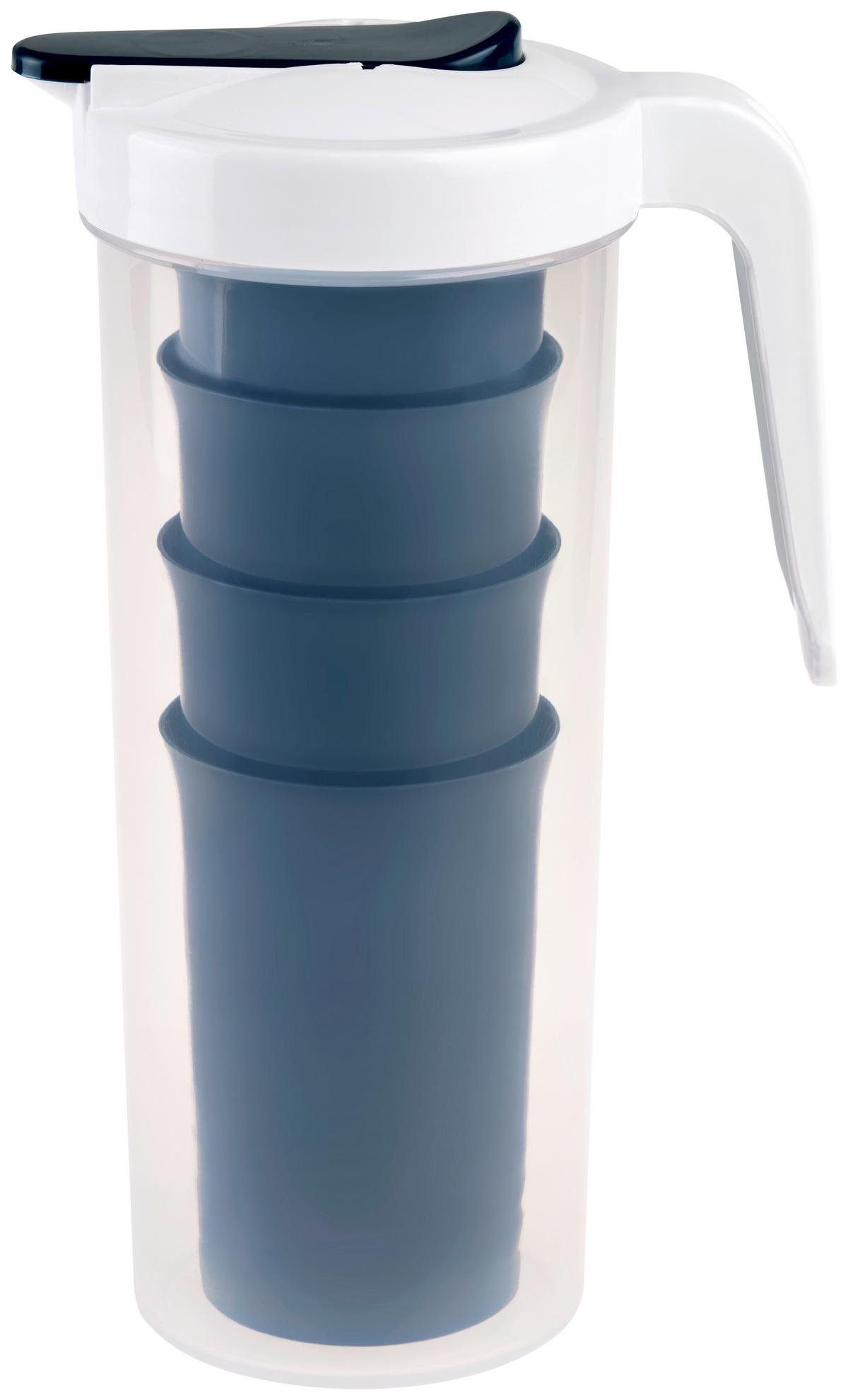 Kancsó 4 Pohárral Denni - sötétkék/áttetsző, Basics, műanyag - Luca Bessoni