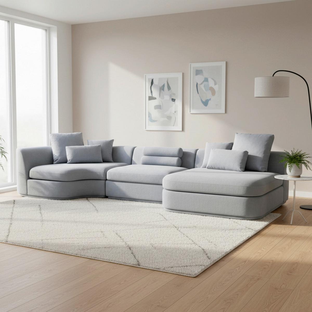 Sedací souprava Anna modrošedá - šedá/bílá, Moderní, dřevo/textil (360/134/134cm) - Bessagi Home