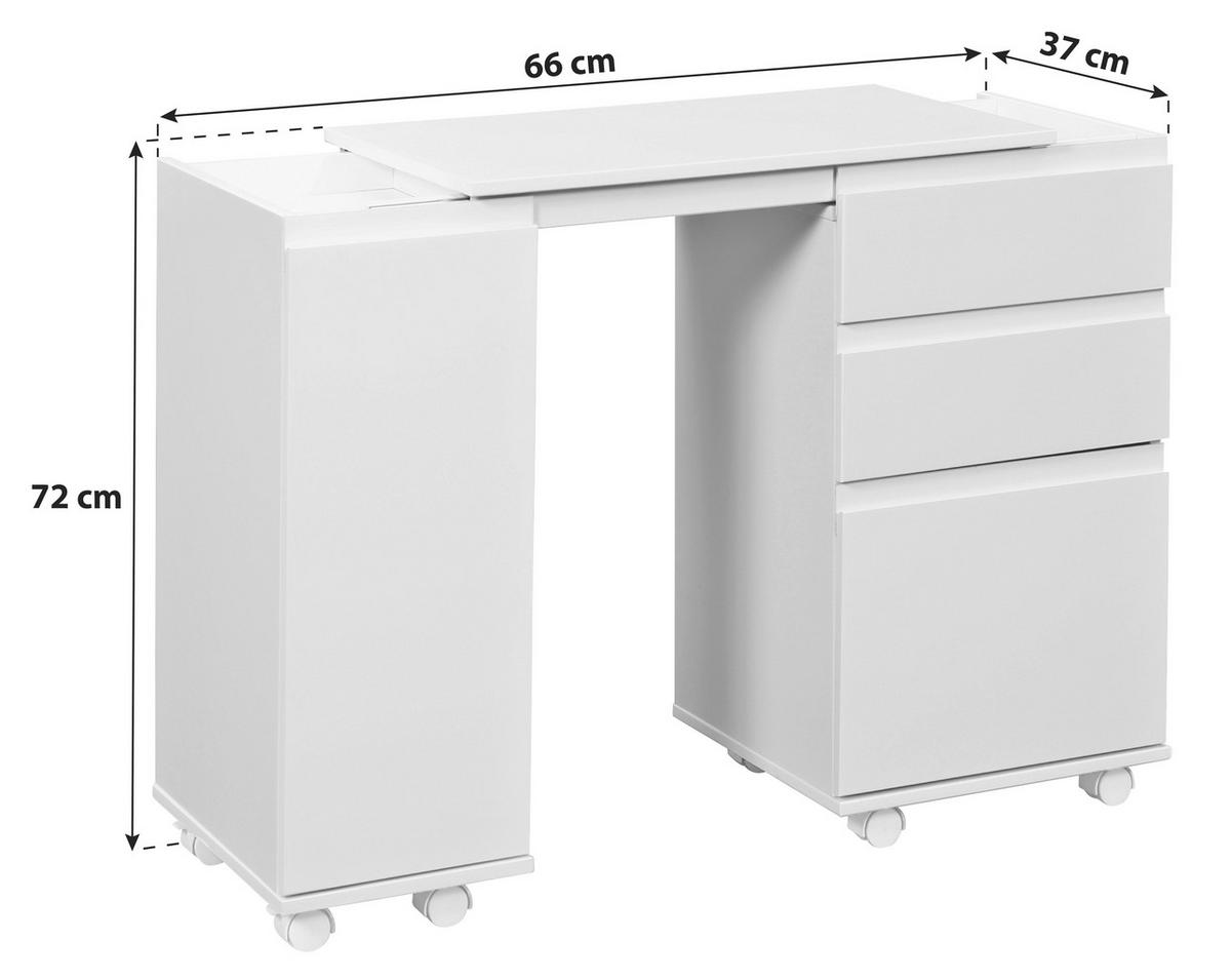 Multifunktionstisch Mit Stauraum Mit Rollen Laptop Office, Weiß - Weiß, KONVENTIONELL, Holzwerkstoff (66/37/72cm) - MID.YOU