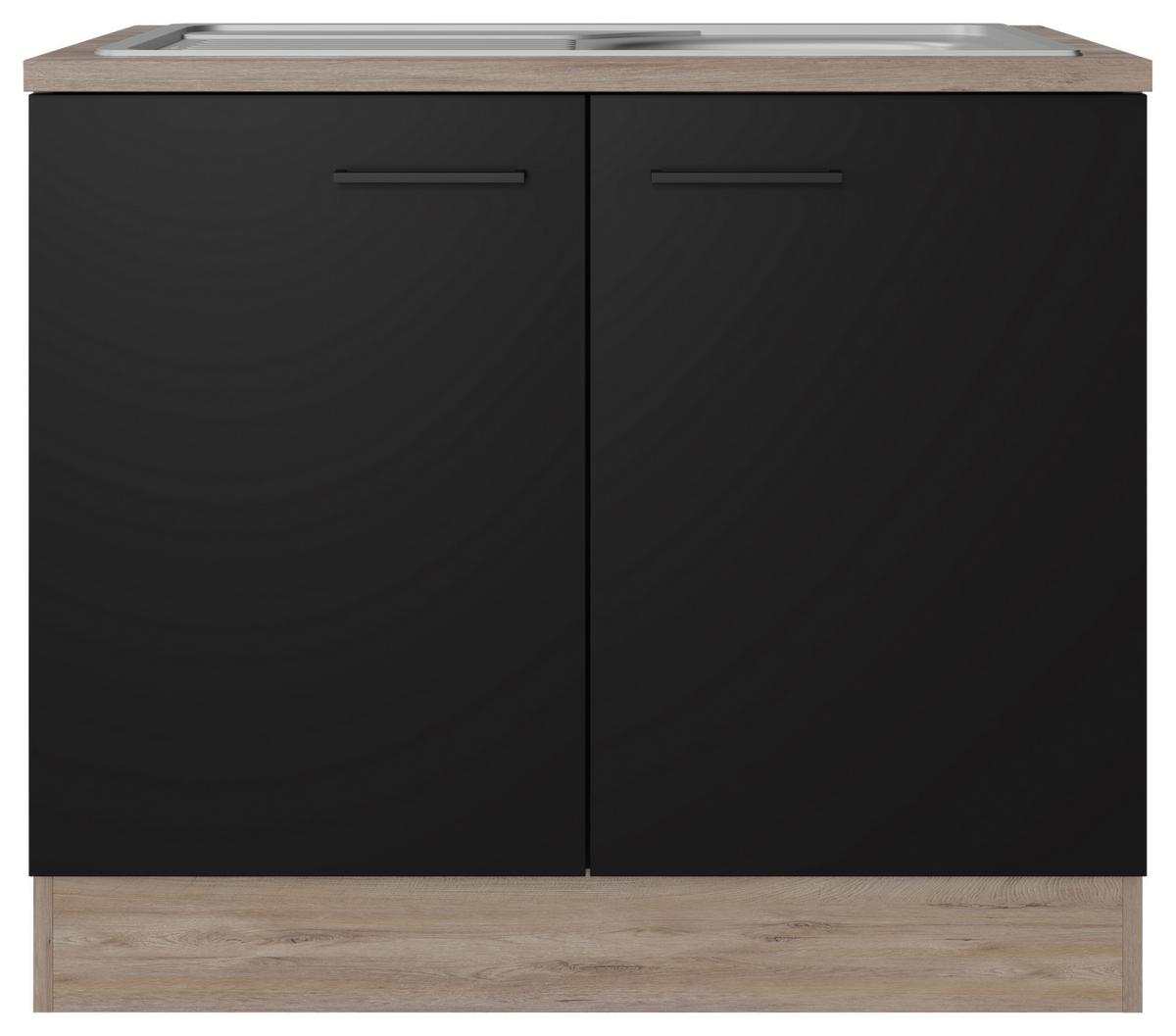 Dřezová skříňka CAPRI CAPRI DSPU 100 ES - barvy dubu/černá, Konvenční, kov/kompozitní dřevo (100/85/57cm) - FlexWell