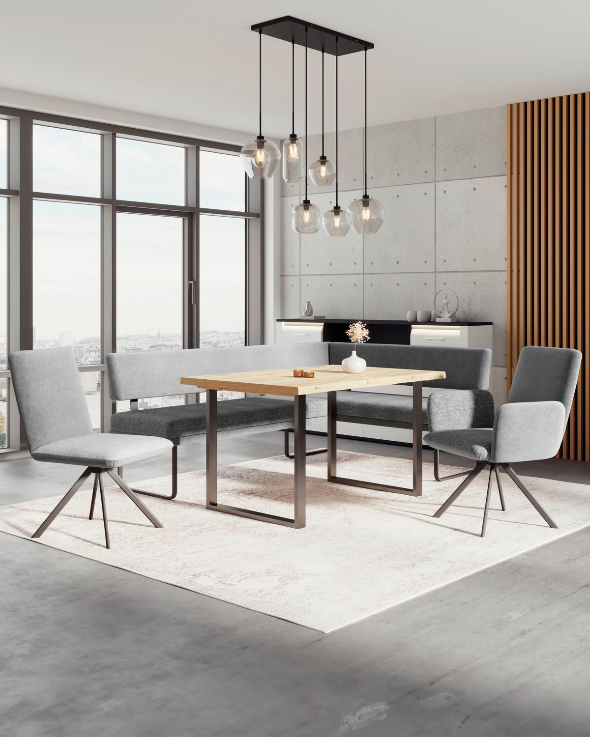 Eckbank Kian Webstoff Grau, S: 233x164cm - Schwarz/Grau, Trend, Textil/Metall (233/164cm)