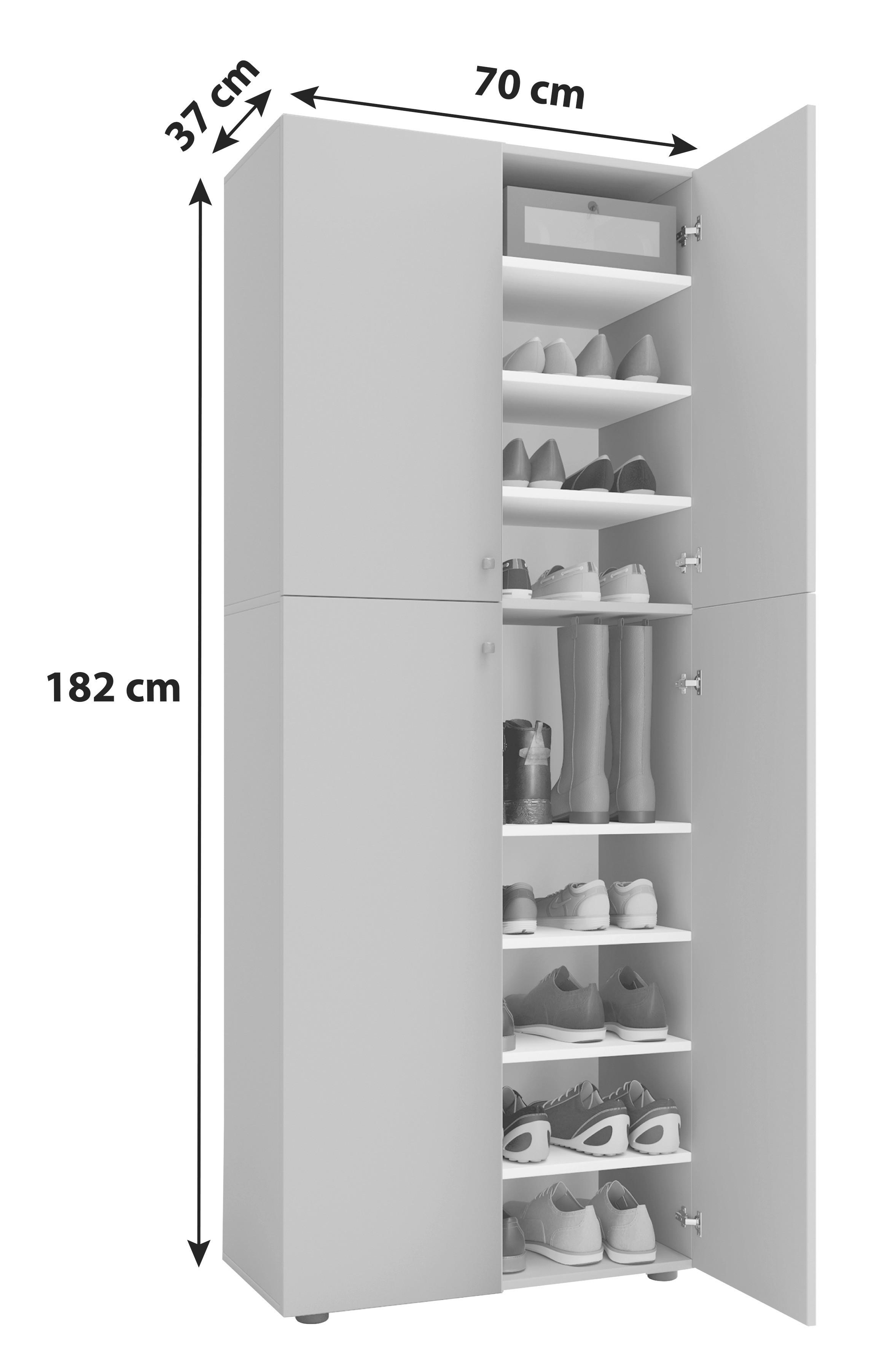Schuhschrank Lona Weiß Dekor 4-Türig Hoch B: 70 Cm - Schwarz/Weiß, KONVENTIONELL, Holzwerkstoff (70/182/37cm) - MID.YOU