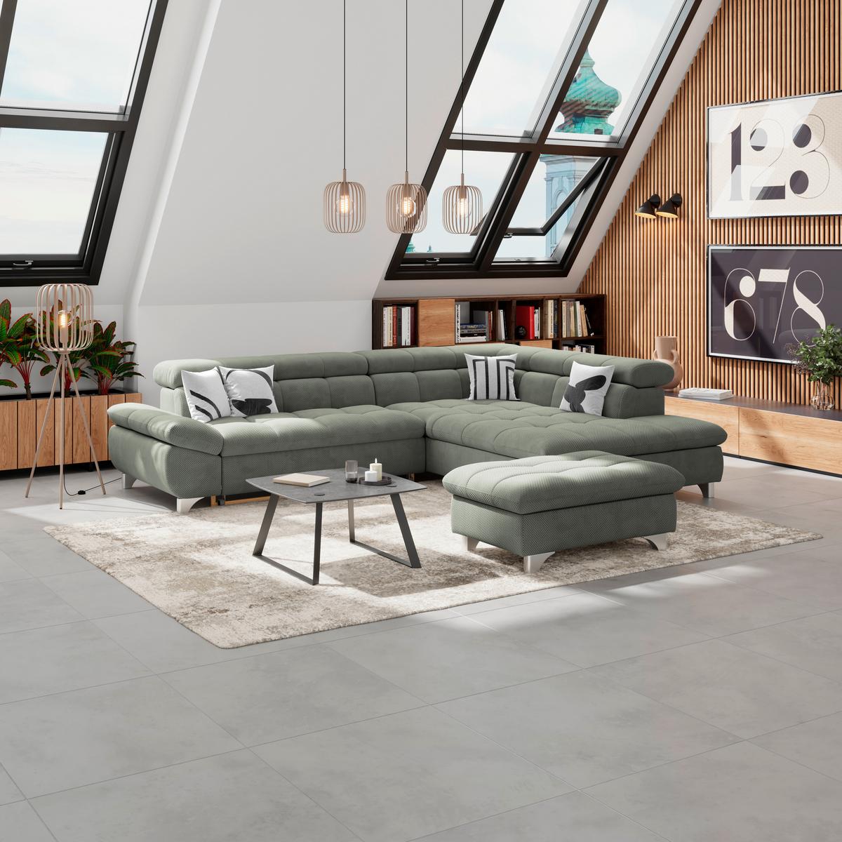 Hocker Gemini Grün, B:108cm - Chromfarben/Grün, KONVENTIONELL, Textil (108/46/108cm)