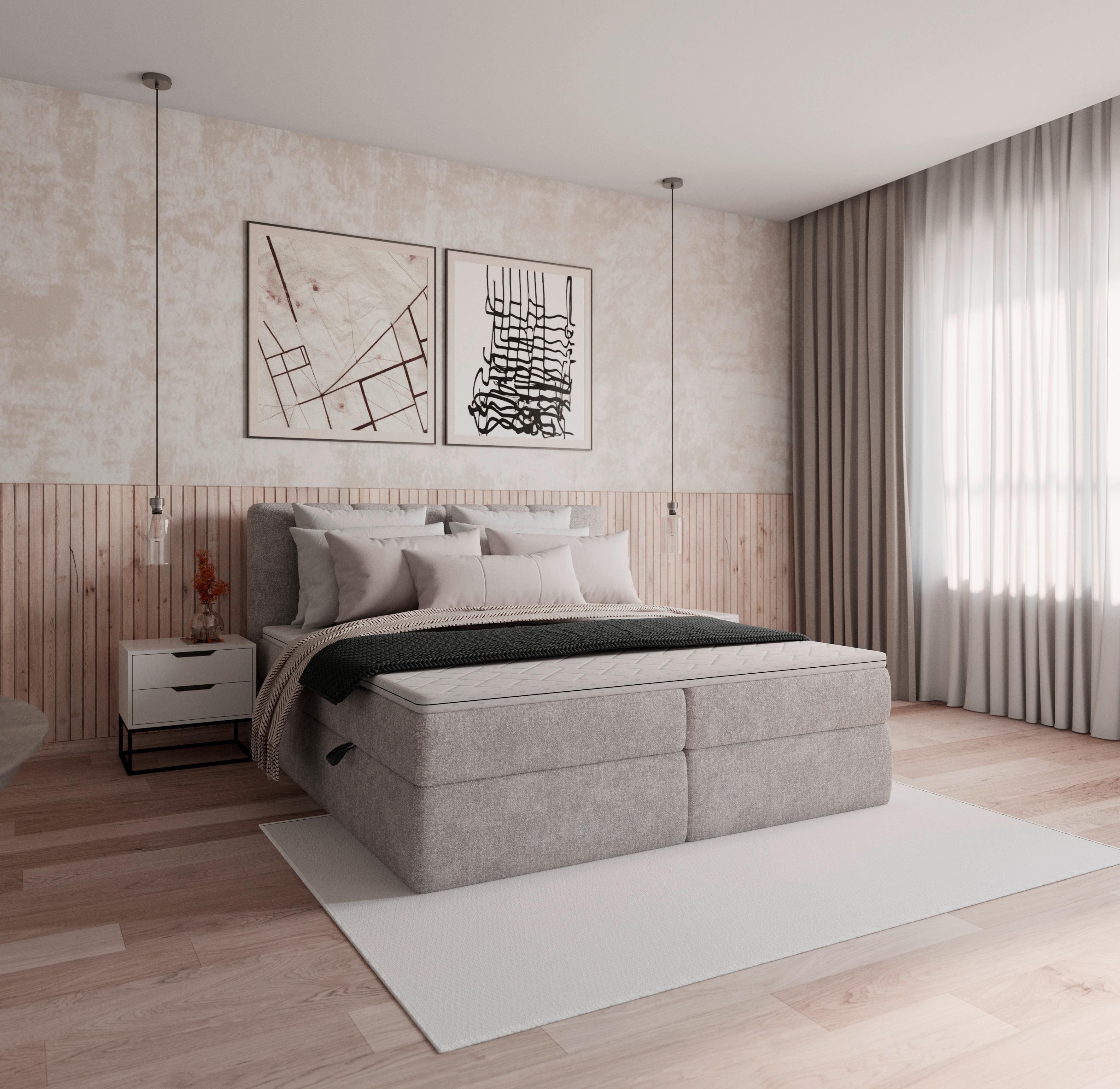 Boxspringová postel MALA 180x200 cm, šedá - šedá/černá, Moderní, dřevo/kompozitní dřevo (180/200cm) - Bessagi Home