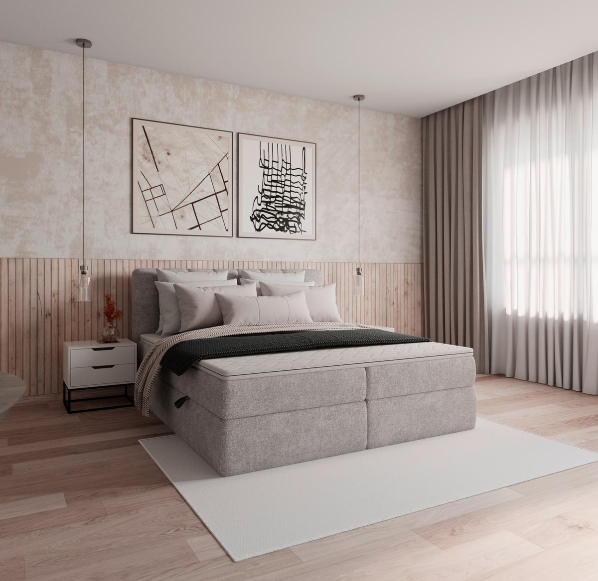 Boxspringová postel MALA 180x200 cm, šedá - šedá/černá, Moderní, dřevo/kompozitní dřevo (180/200cm) - Bessagi Home