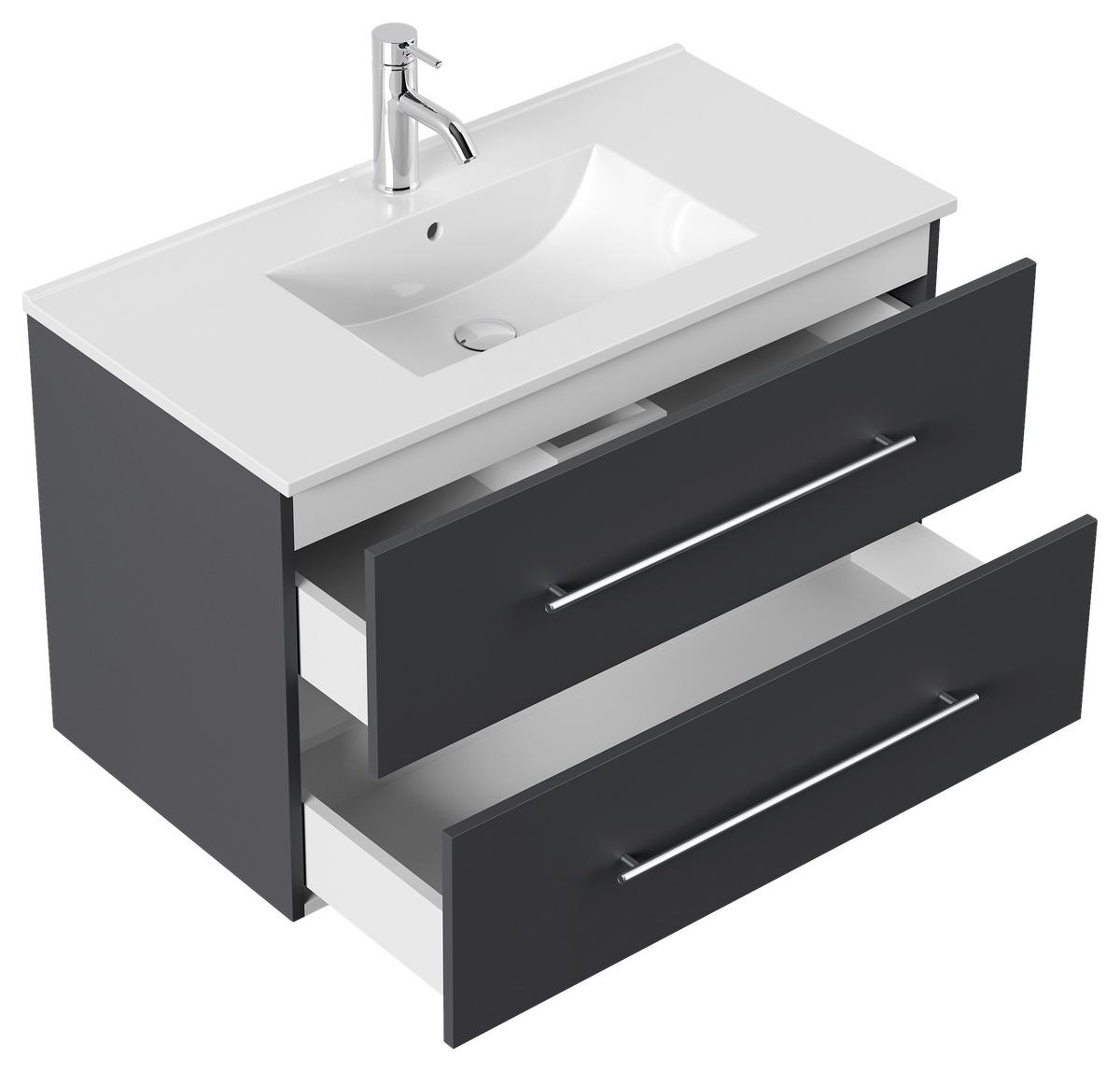 WASCHTISCHKOMBI Homeline, Graphitfarben B: 91 cm - Graphitfarben/Weiß, Basics, Keramik/Holzwerkstoff (91cm) - MID.YOU