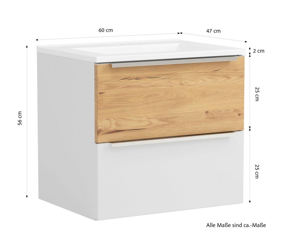 WASCHTISCHKOMBI Verona Weiß/Wildeiche B: 60cm - Wildeiche/Weiß, Trend, Holzwerkstoff/Stein (60/54/47cm) - Held