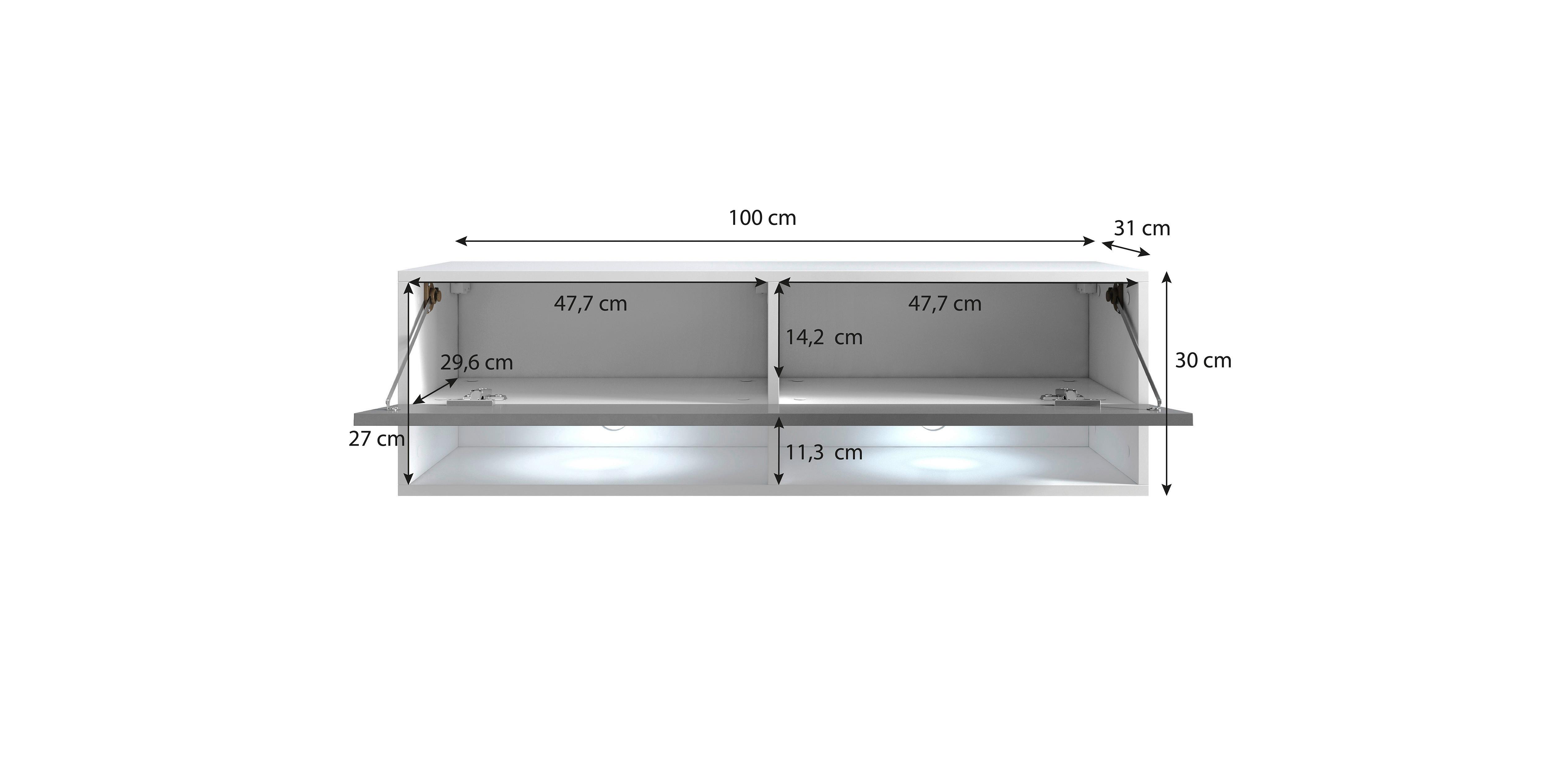 Tv-lowboard B: 100 Cm Weiß Hochglanz - Weiß Hochglanz/Weiß, LIFESTYLE, Holzwerkstoff (100/30/31cm) - P & B