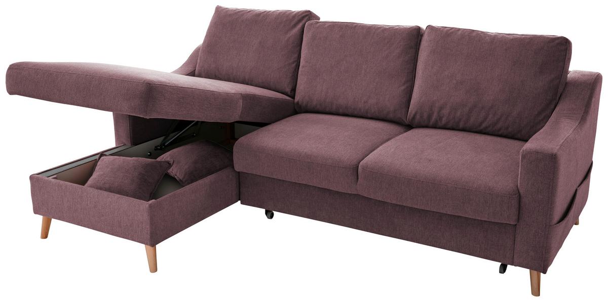 Ecksofa mit Schlaffunktion Valentina mit Kissen Bordeaux - Bordeaux/Naturfarben, KONVENTIONELL, Textil (150/228cm) - P & B