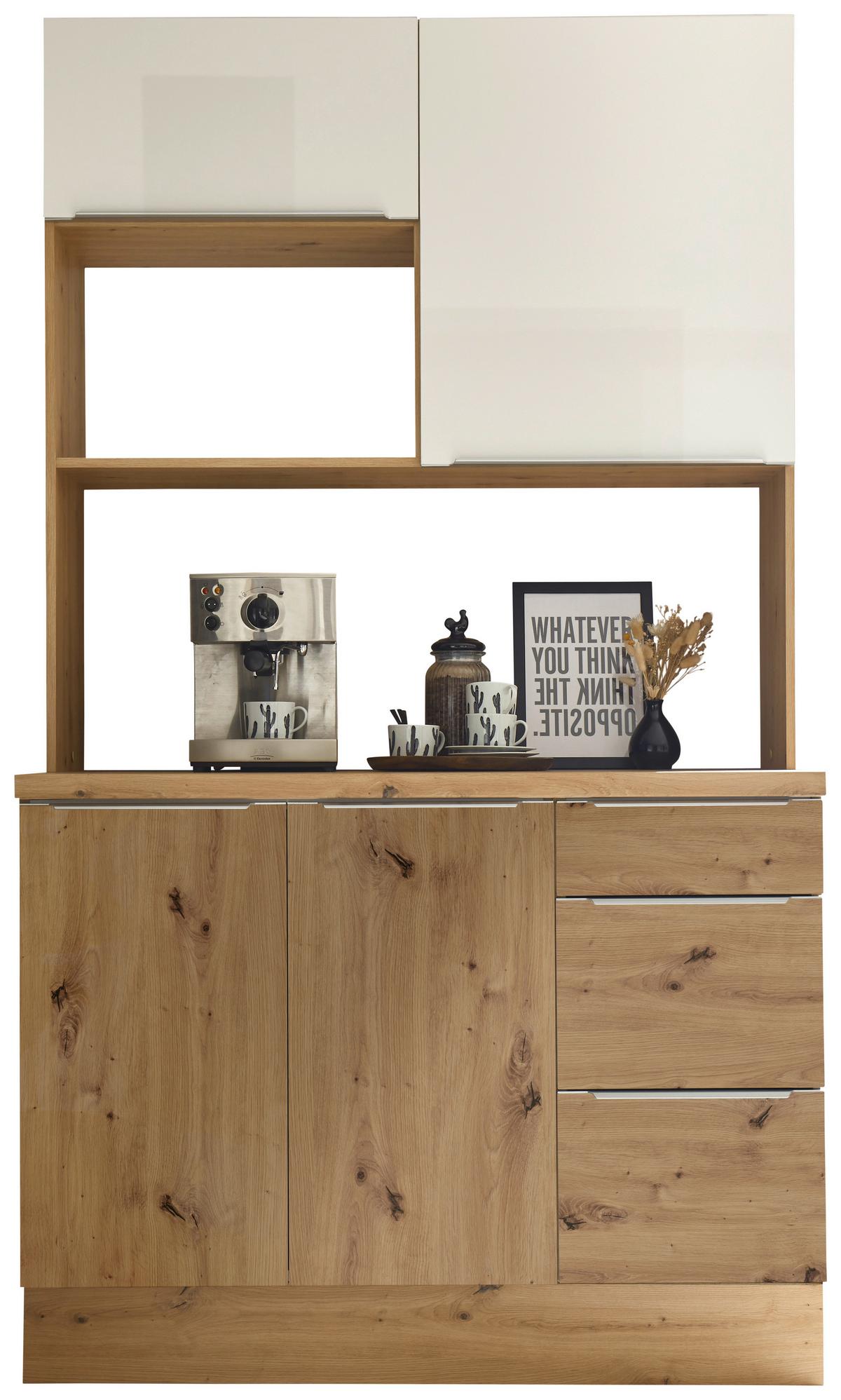Miniküche ohne Geräte 120 cm Eiche Dekor/Weiß - Weiß Hochglanz/Eiche Artisan, LIFESTYLE, Holzwerkstoff (120cm) - Respekta