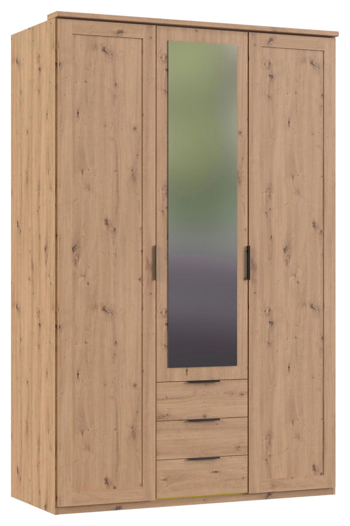 Drehtürenschrank Nadja Eiche Dekor B: 135 cm - Eiche Artisan, KONVENTIONELL, Glas/Holzwerkstoff (135/210/58cm) - MID.YOU