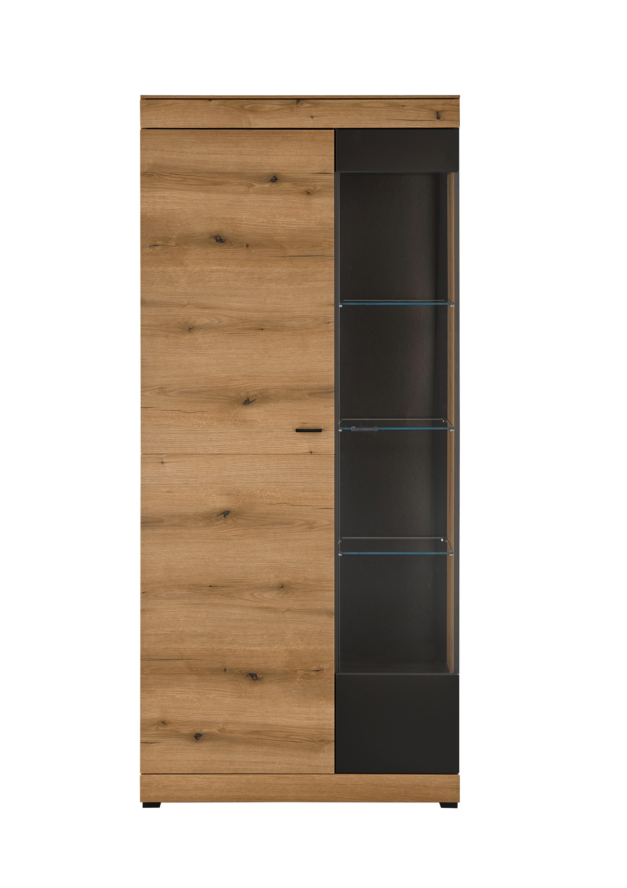 Vitrine Soleto Graphit-/Eichefarben B: 90cm - Eichefarben/Schwarz, Design, Holzwerkstoff (90/201/35cm) - MID.YOU