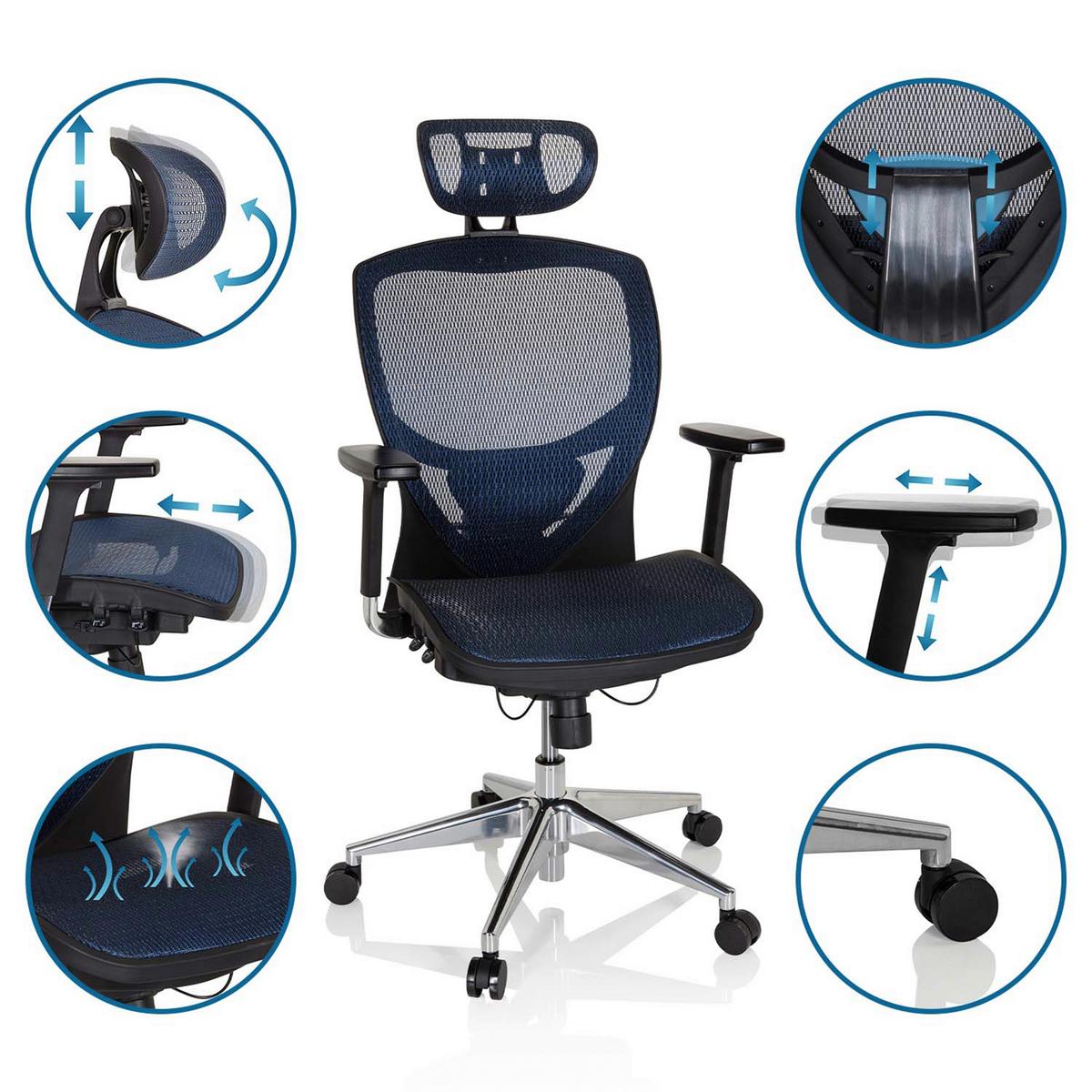 Bürostuhl Venus One Blau/schwarz Bis 120 Kg - Blau/Silberfarben, Basics, Kunststoff/Textil (61/148/48cm) - MID.YOU