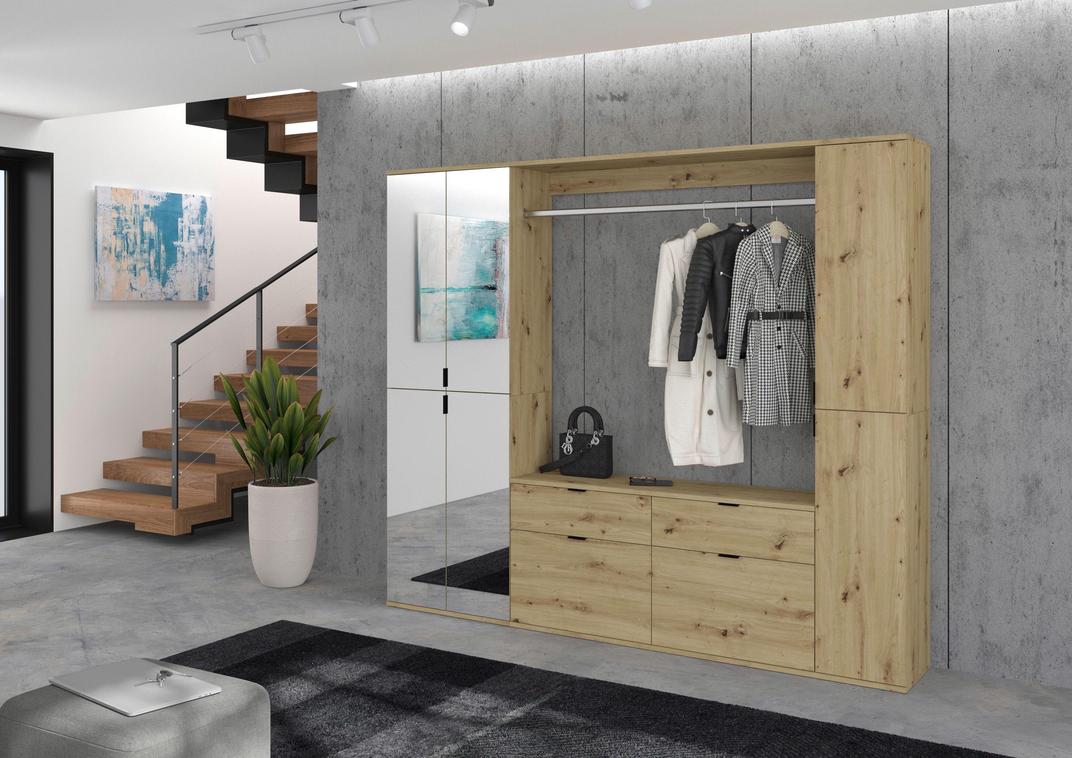 Garderobe Projekt X 3-Teilig Eiche Artisan B: 212 cm - KONVENTIONELL, Glas/Holzwerkstoff (212/193/34cm) - MID.YOU